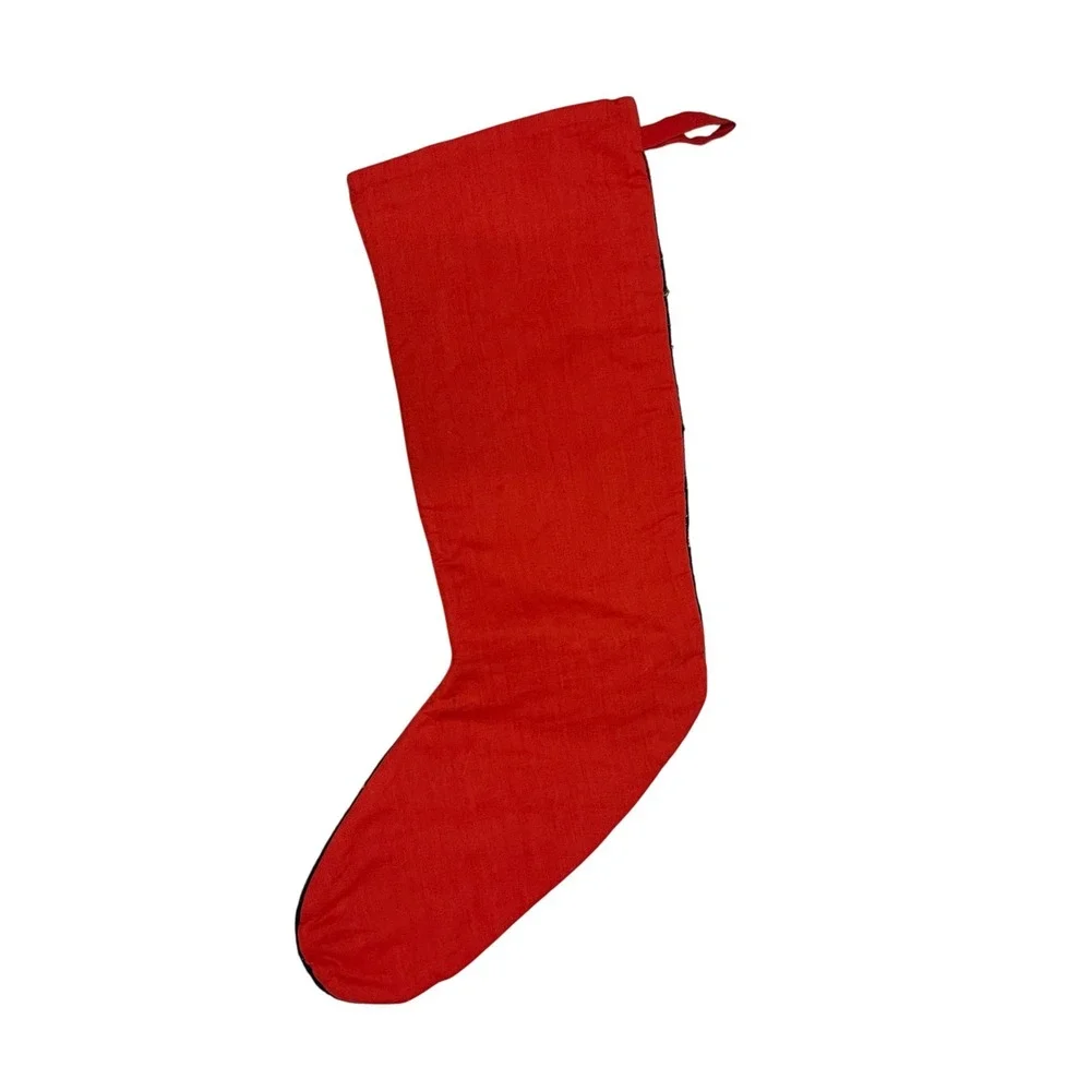 Handmade Needlepoint Angel‎ Christmas Stocking Beaded Stars Red Velvet